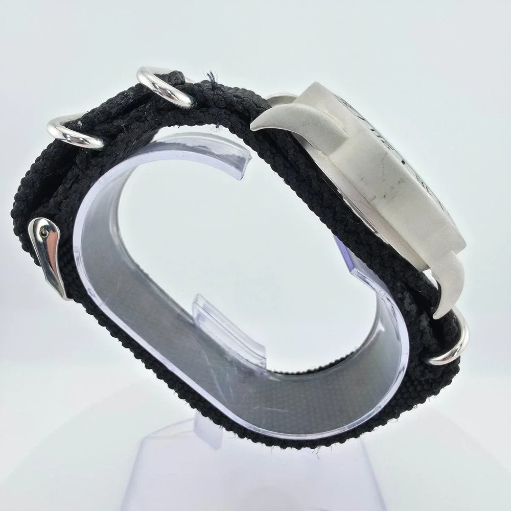 Men's Watch Sport Stainless Steal Case 24hr Military Bezel Black Band 9